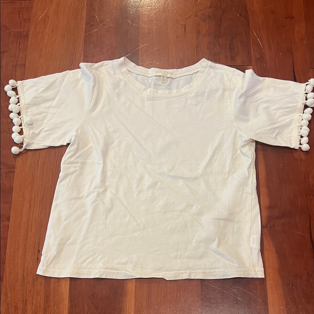 Chelsea & Violet White Short Sleeve Top with Pom Trim